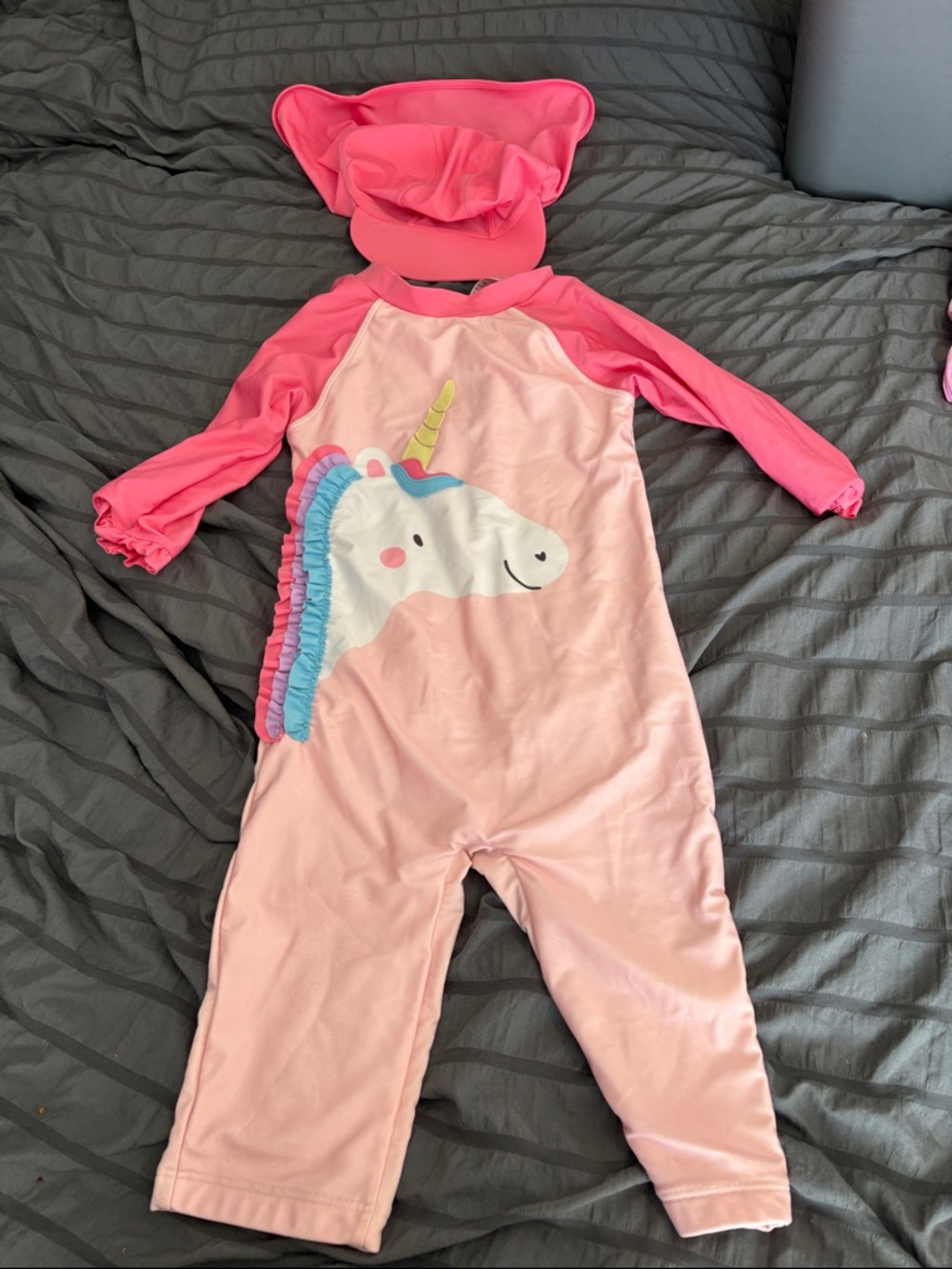 George Pink Unicorn One-Piece Footie Swimsuit with Sun Hat